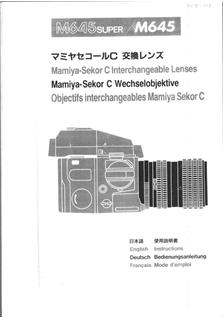 Mamiya M 645 Super manual. Camera Instructions.